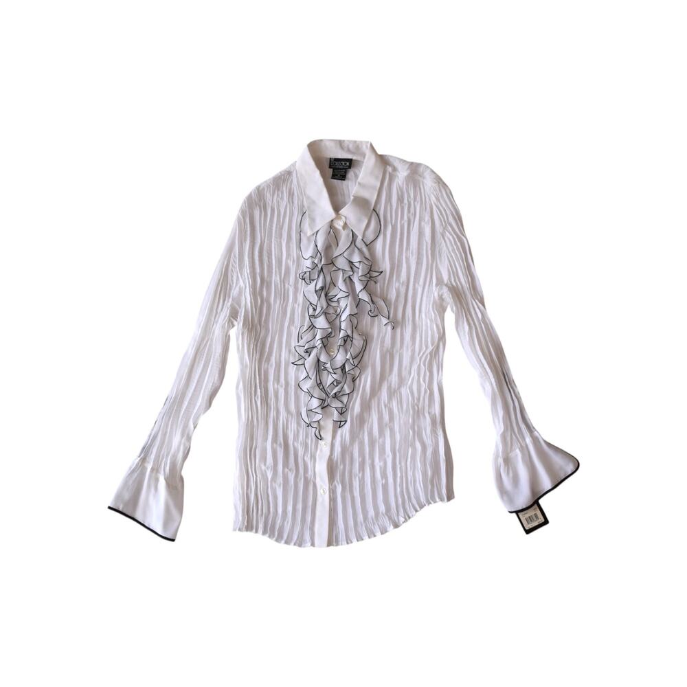 Vintage NY Collection Sheer Ruffle Blouse White 1X